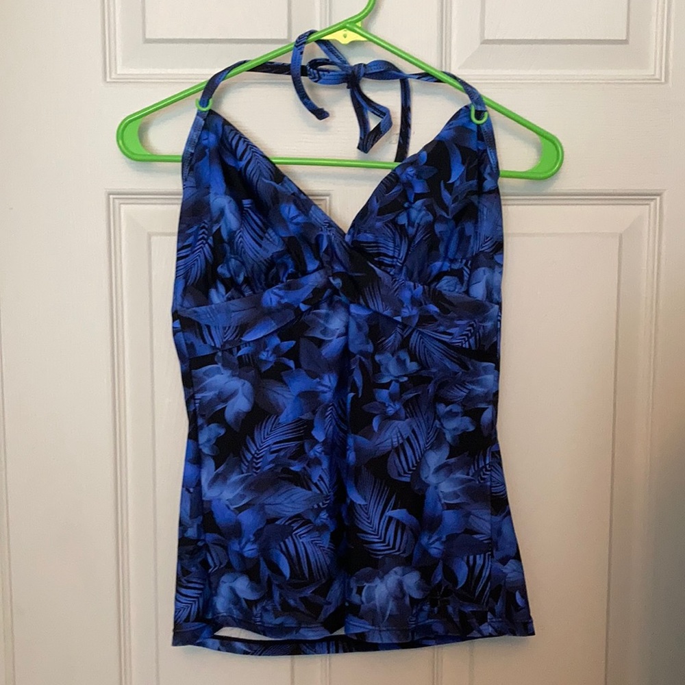 Hapari black and blue tropical print tankini